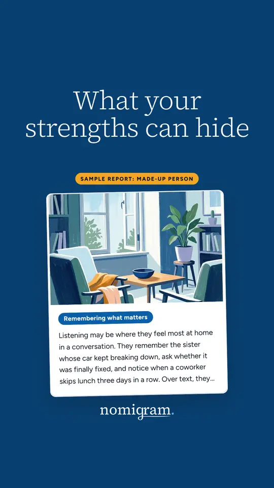 Navy Reel cover reading “What your strengths can hide” with a sample report card.